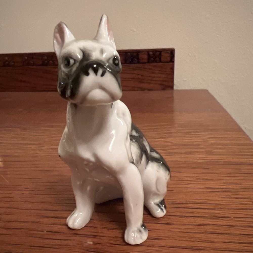 Vintage‎ Ceramic Boston Terrier Sitting Dog. 3.5" Tall Boxer Bully